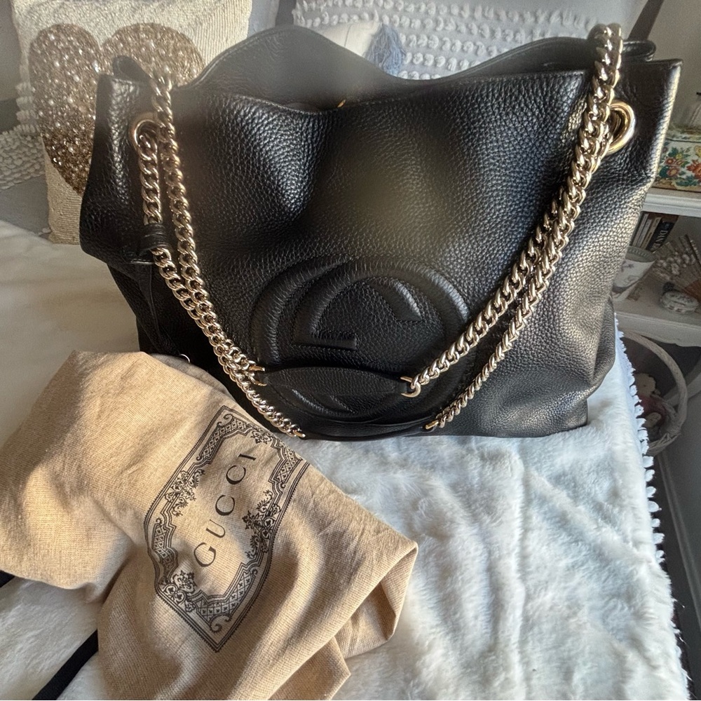 Gucci Black Leather Chain Shoulder Bag